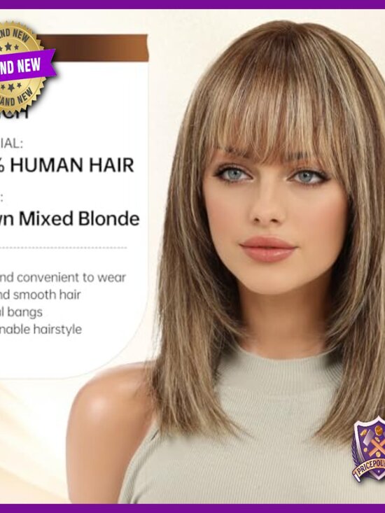 14 Inch Straight Human Hair Wig with Bangs, Layered Cut, Natural Look main image 4